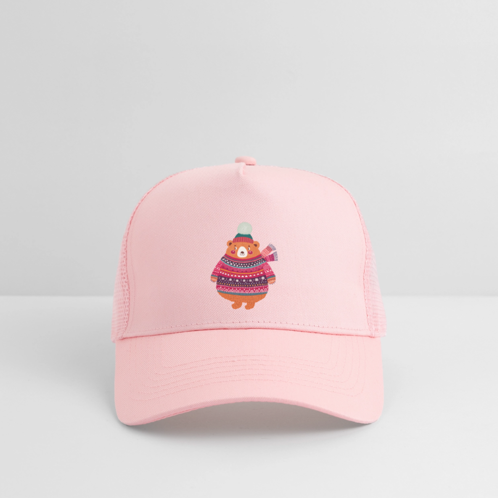 Christmas Bear Trucker Cap - pale pink