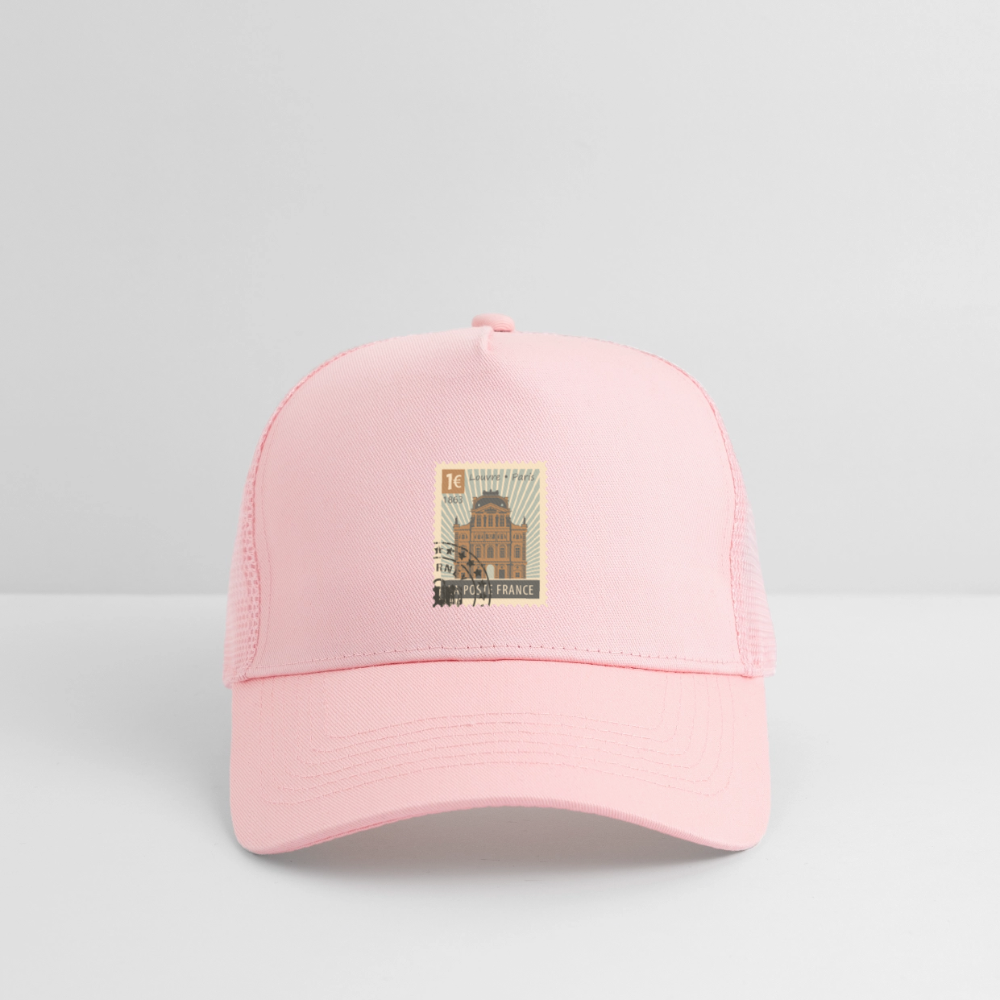 Postage Stamp France Louvre Paris Trucker Cap - pale pink