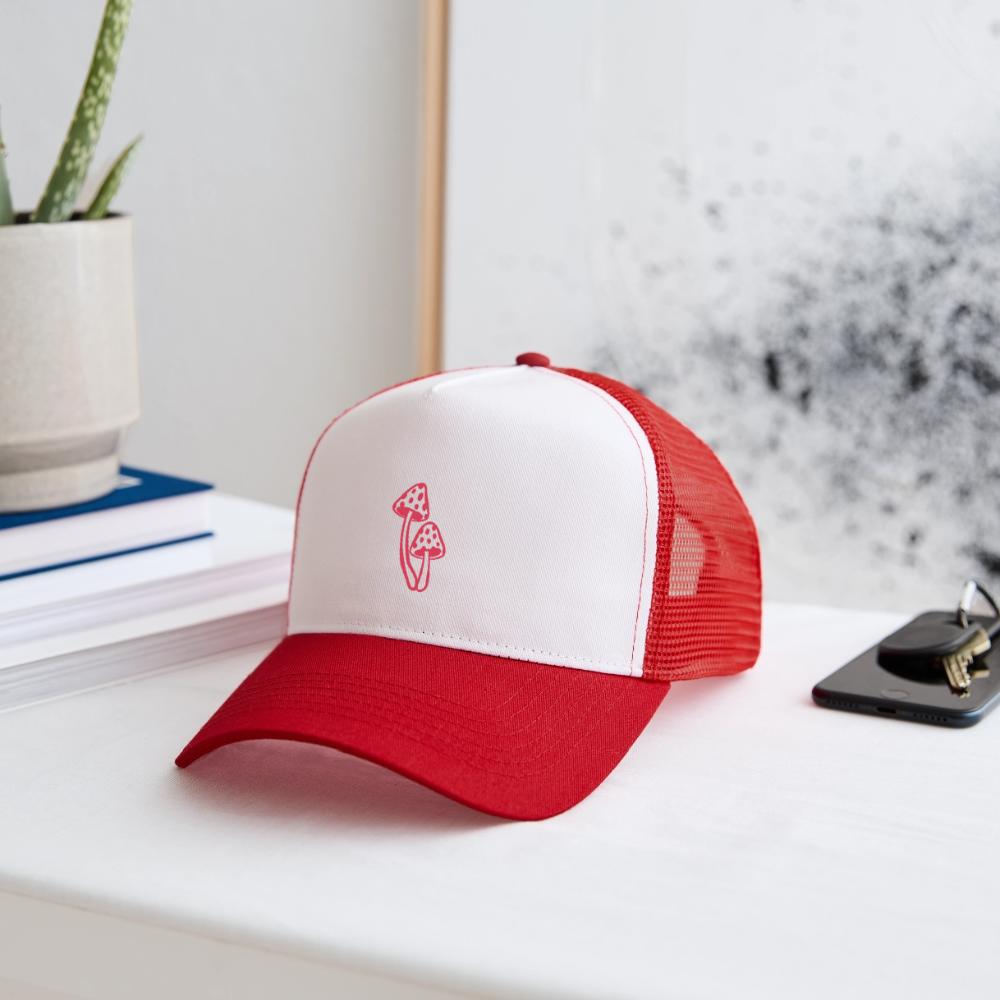 Mushrooms Trucker Cap - white/red