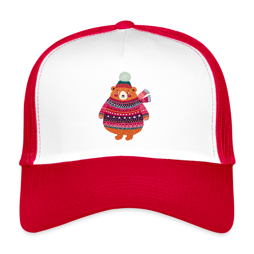 Christmas Bear Trucker Cap - white/red