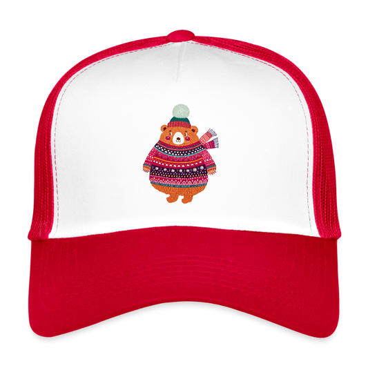 Christmas Bear Trucker Cap - white/red