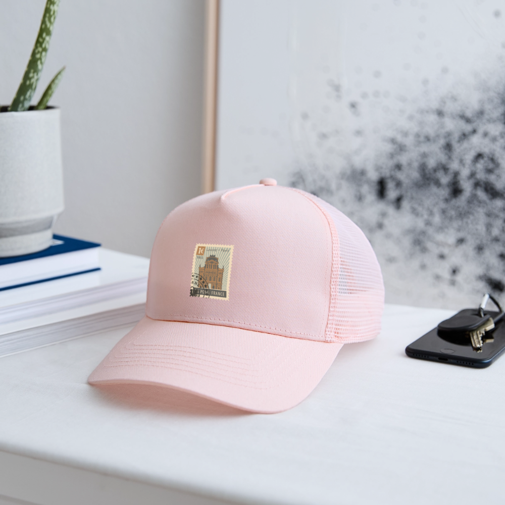 Postage Stamp France Louvre Paris Trucker Cap - pale pink
