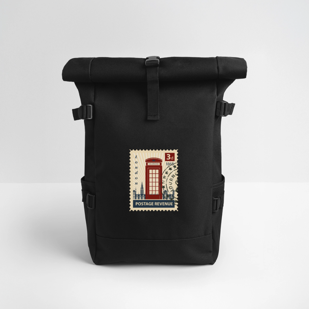 Stamp london Roll Top Backpack - black