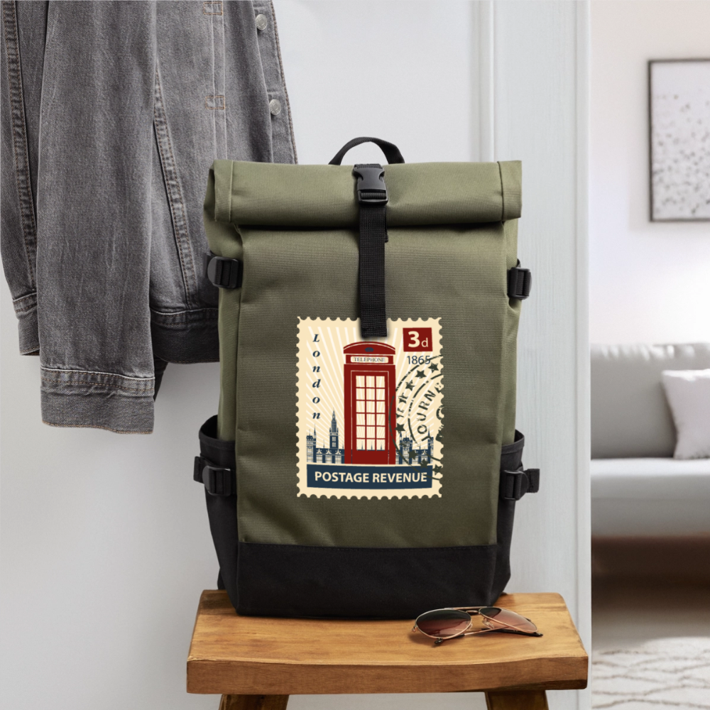 Stamp london Roll Top Backpack - olive/black