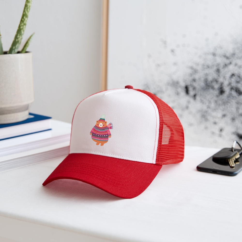 Christmas Bear Trucker Cap - white/red