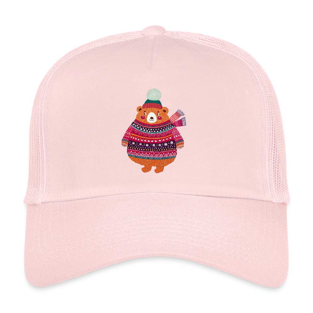 Christmas Bear Trucker Cap - pale pink