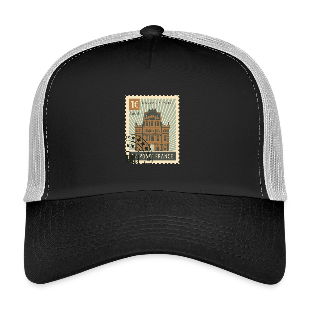 Postage Stamp France Louvre Paris Trucker Cap - black/stone grey