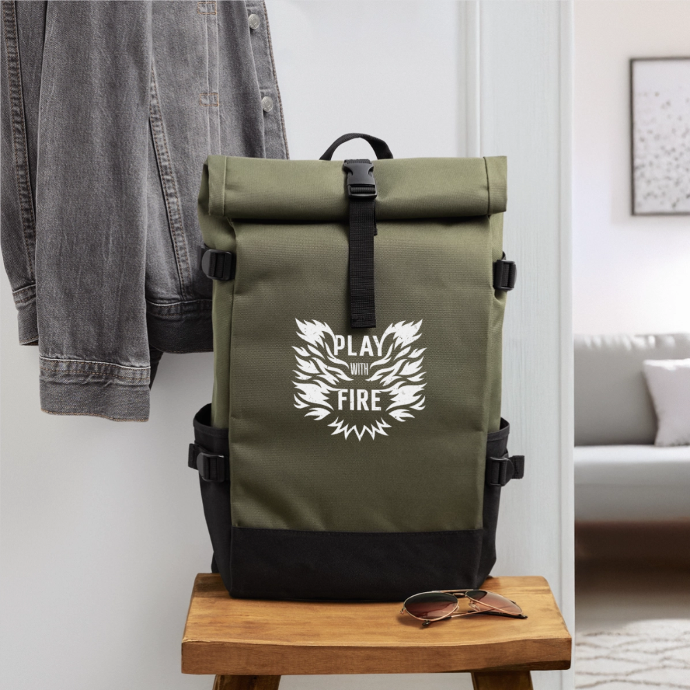 Play with fire Roll Top Backpack - olive/black