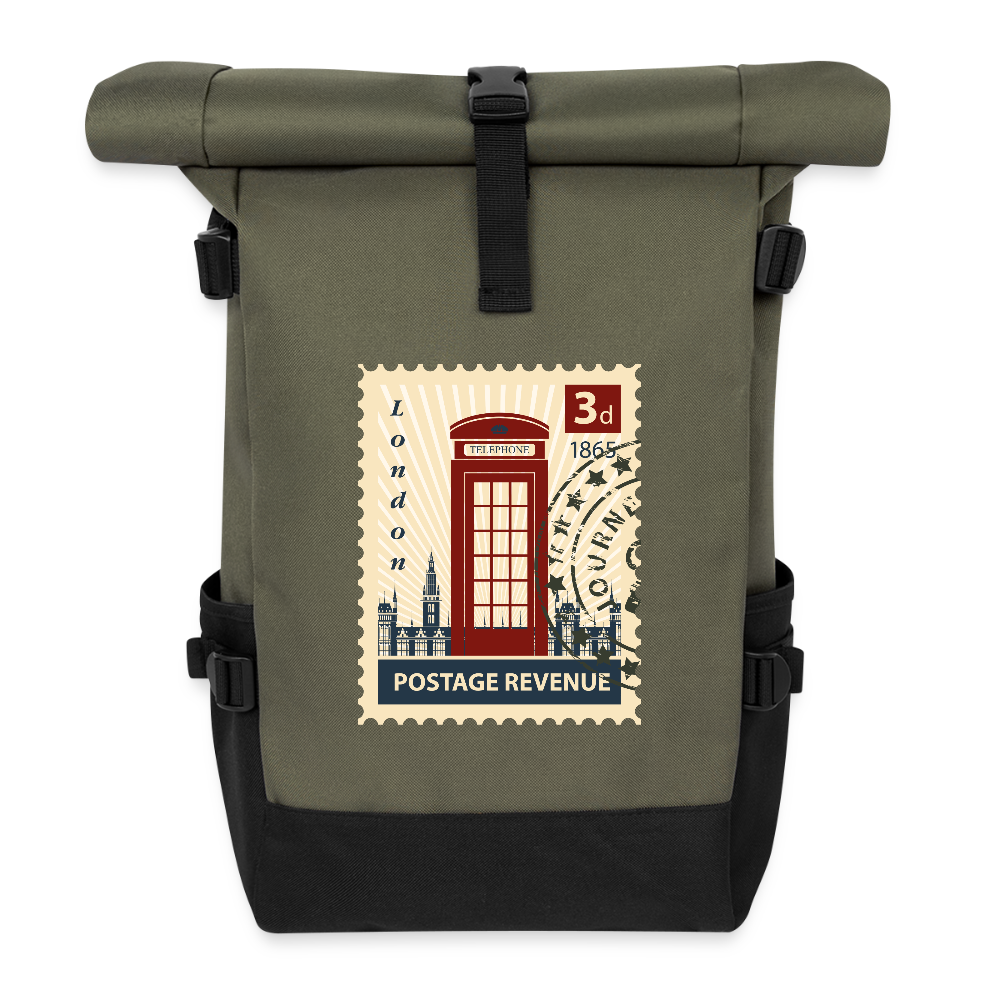 Stamp london Roll Top Backpack - olive/black