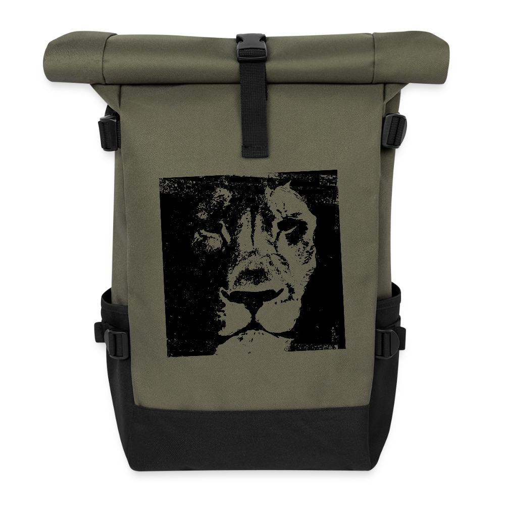 Lion Roll Top Backpack - olive/black