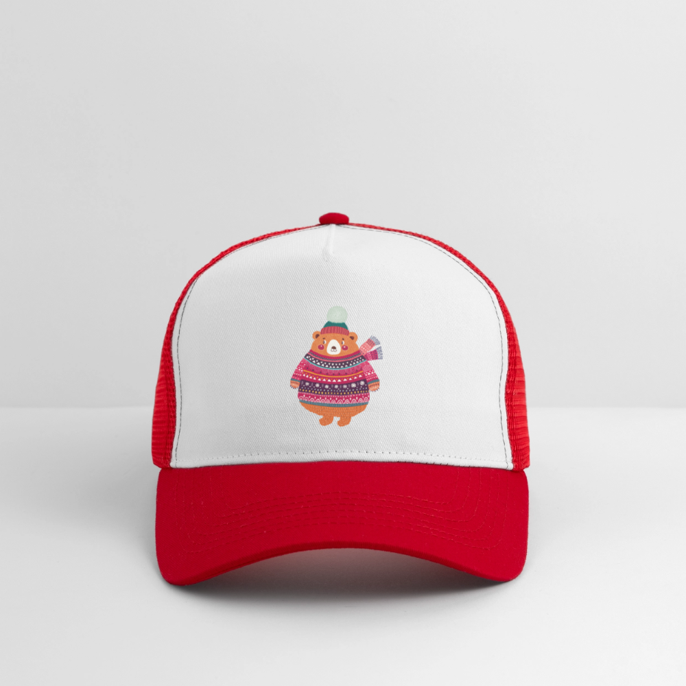 Christmas Bear Trucker Cap - white/red