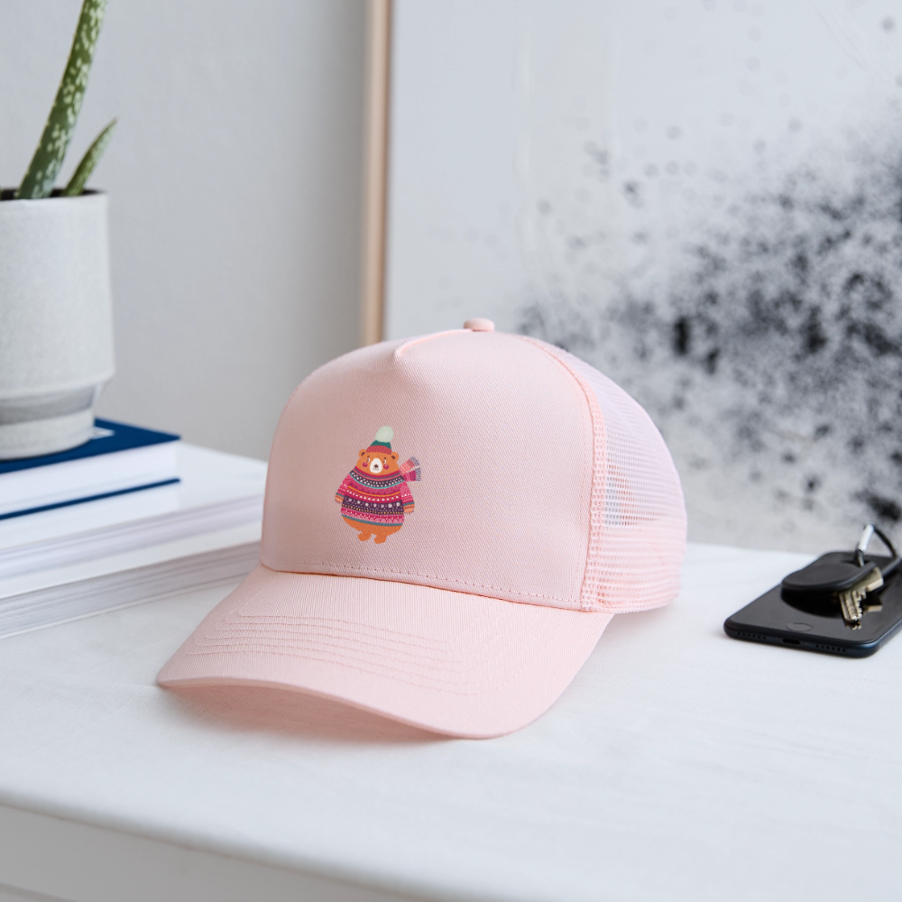 Christmas Bear Trucker Cap - pale pink