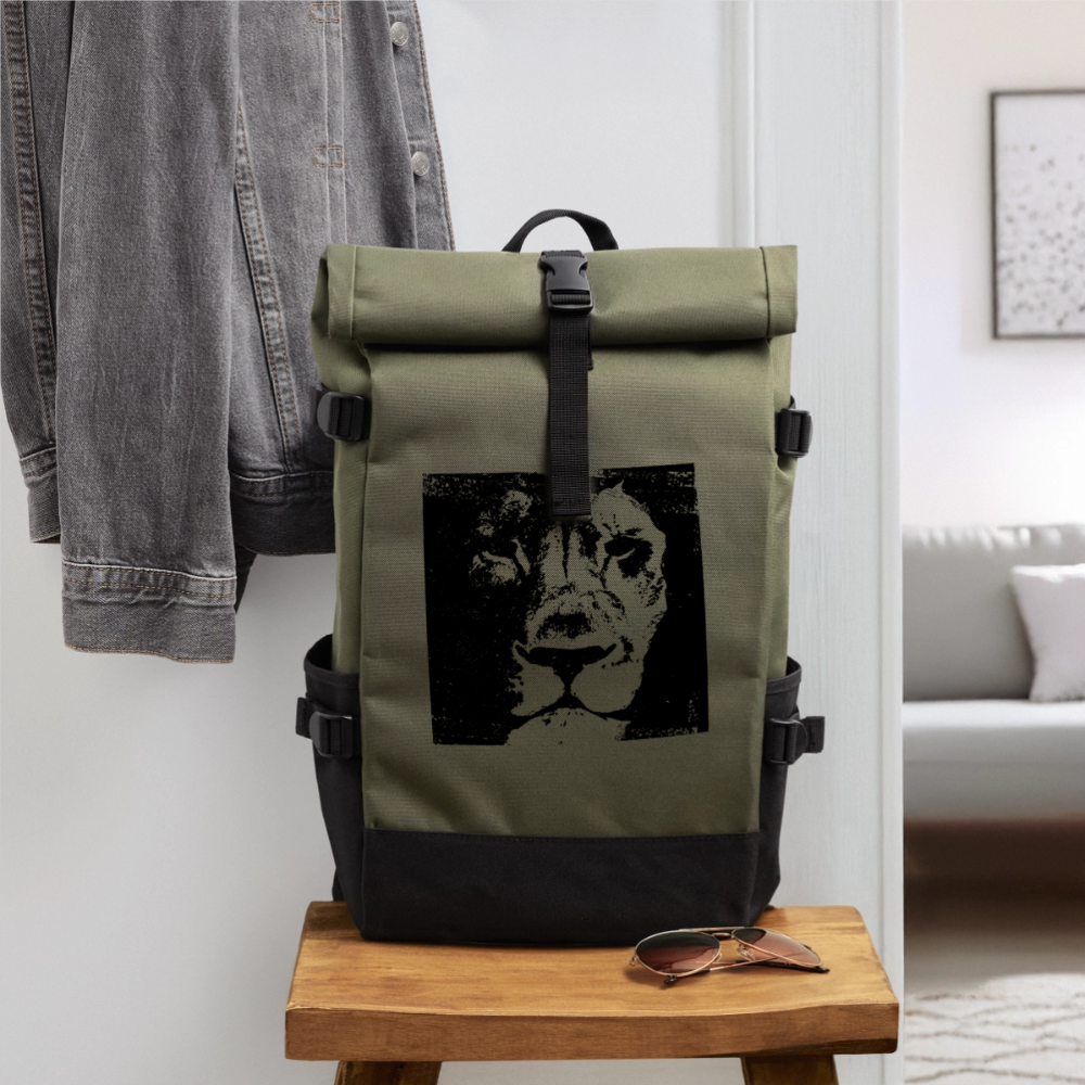 Lion Roll Top Backpack - olive/black