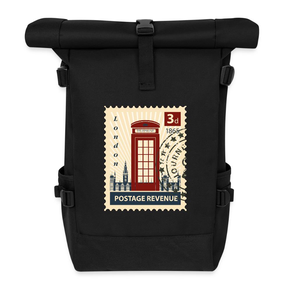 Stamp london Roll Top Backpack - black