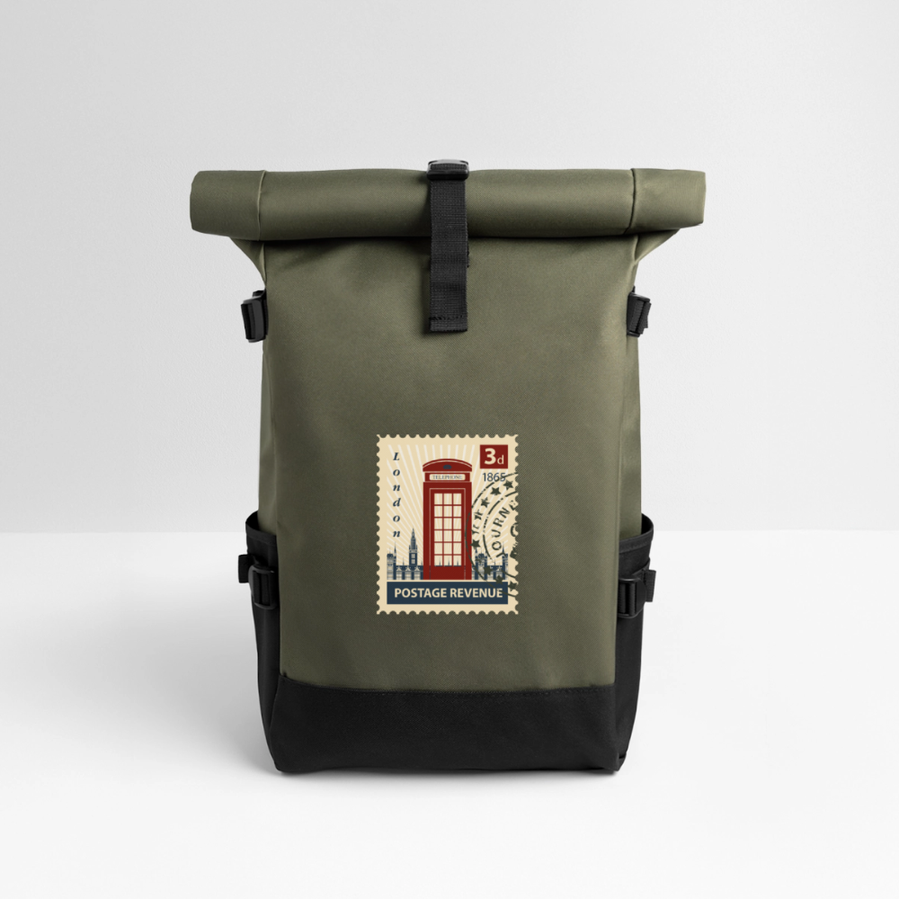 Stamp london Roll Top Backpack - olive/black